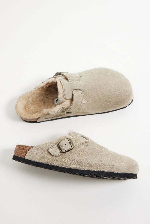 Slide View: 2: Birkenstock Taupe Shearling-Lined Boston Clogs