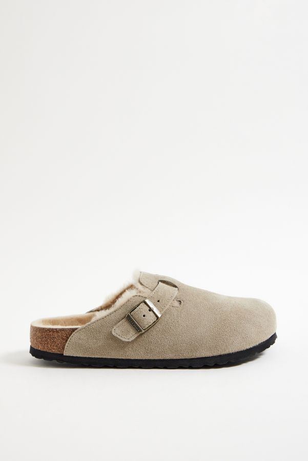 Slide View: 3: Birkenstock Taupe Shearling-Lined Boston Clogs