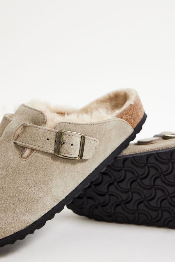 Slide View: 4: Birkenstock Taupe Shearling-Lined Boston Clogs