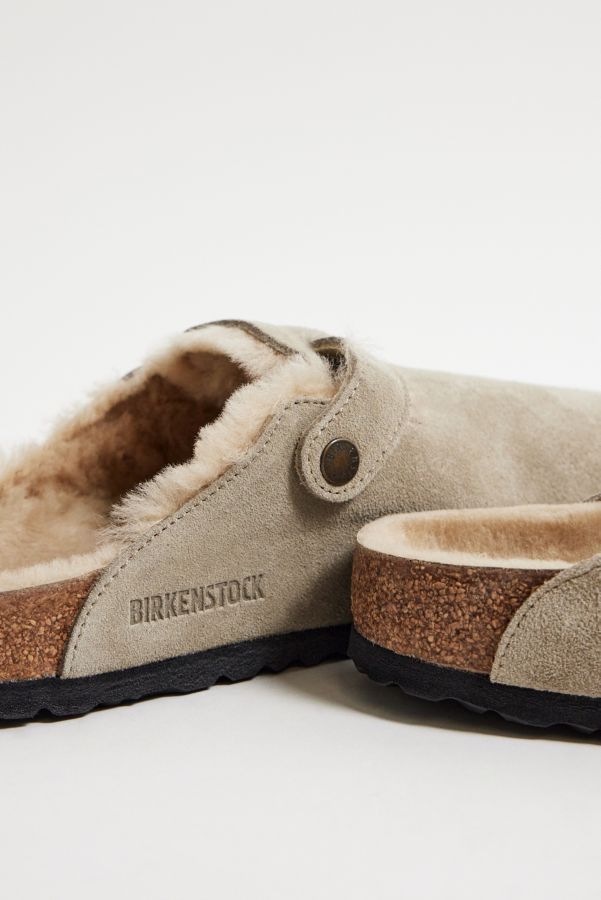 Slide View: 5: Birkenstock Taupe Shearling-Lined Boston Clogs