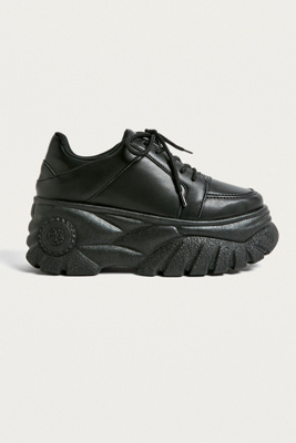 black faux leather trainers