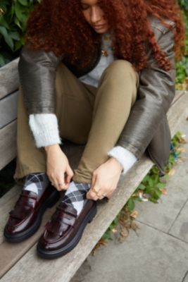 UO Burgundy Fringe Leather Loafers