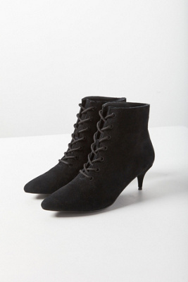 black lace up kitten heel boots