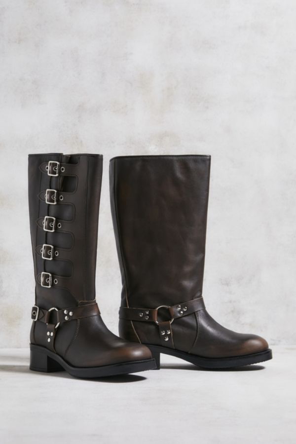 Slide View: 2: Steve Madden Brown Leather Battle Boots