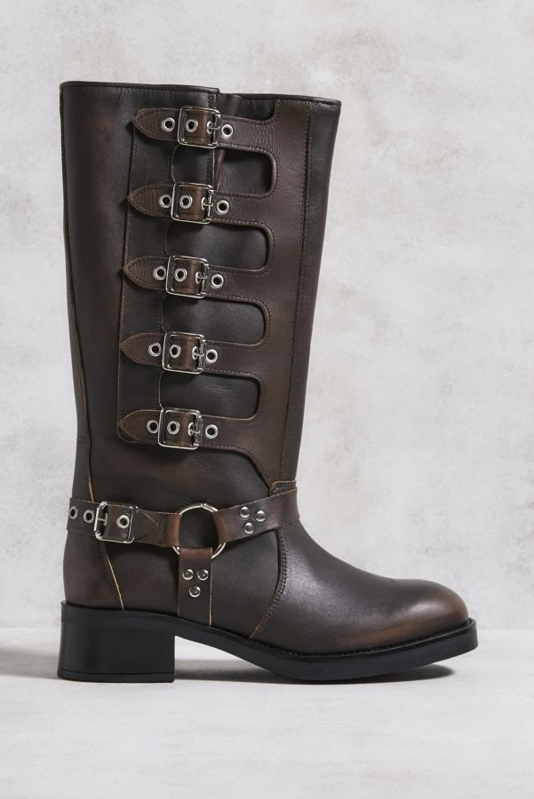 Slide View: 3: Steve Madden Brown Leather Battle Boots