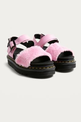 pink fluffy dr marten sandals