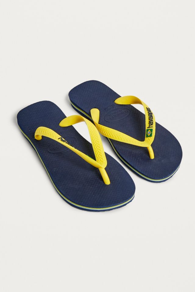 Havaianas Brazil Logo Navy Flip-Flops | Urban Outfitters UK