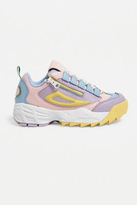 fila pink lilac and yellow disruptor 3 zip trainers