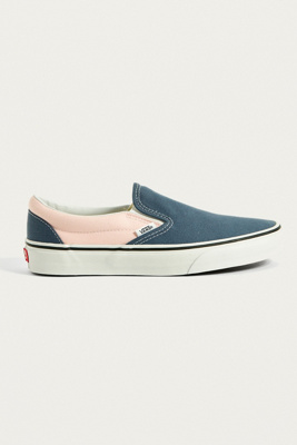 pink and blue slip on vans