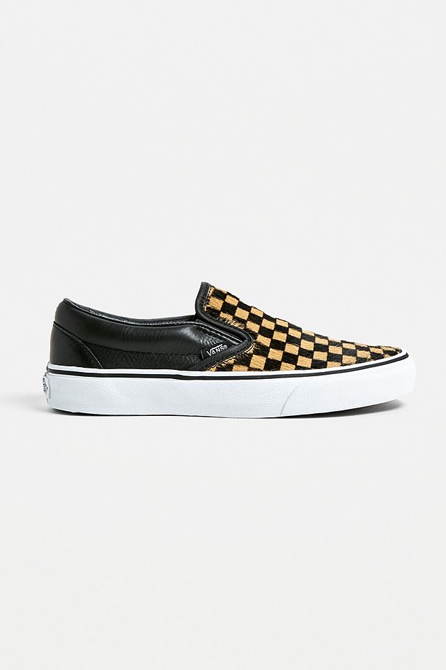 Vans Checkerboard Calf Hair Slip-On Trainers | Urban Outfitters UK