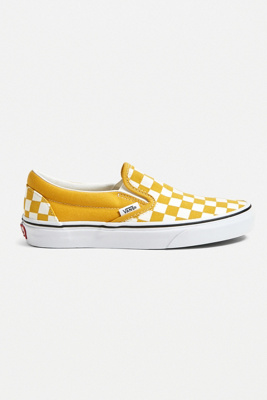 yellow checkerboard slip on vans