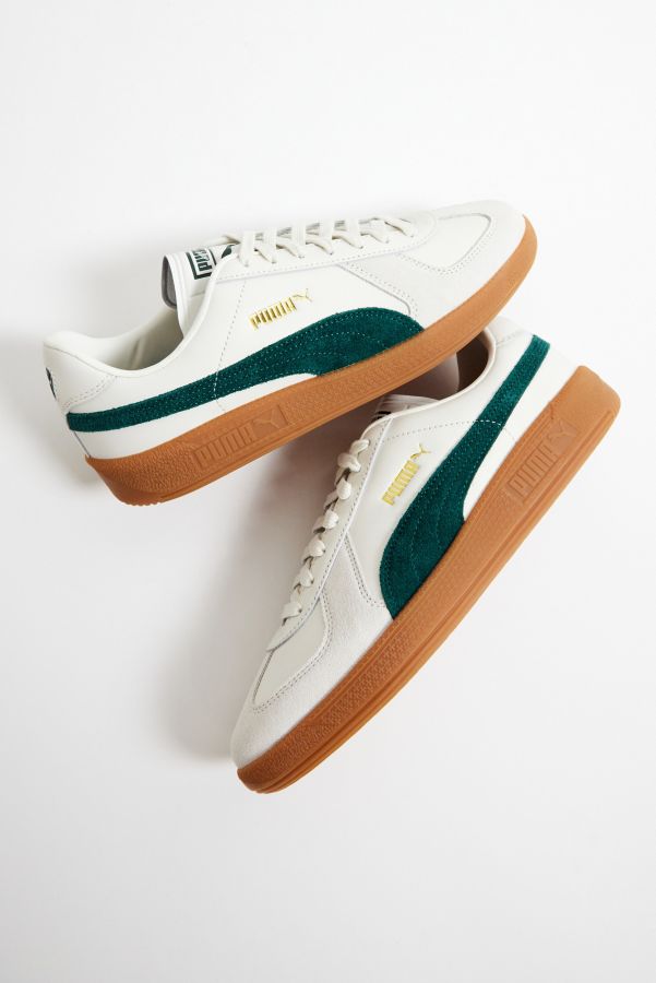 Slide View: 2: PUMA White & Green Army Suede Trainers