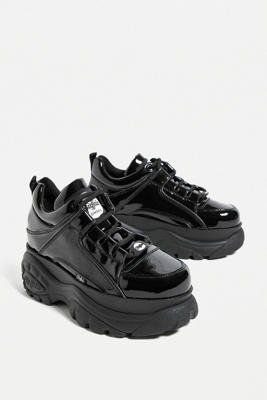 black leather platform trainers