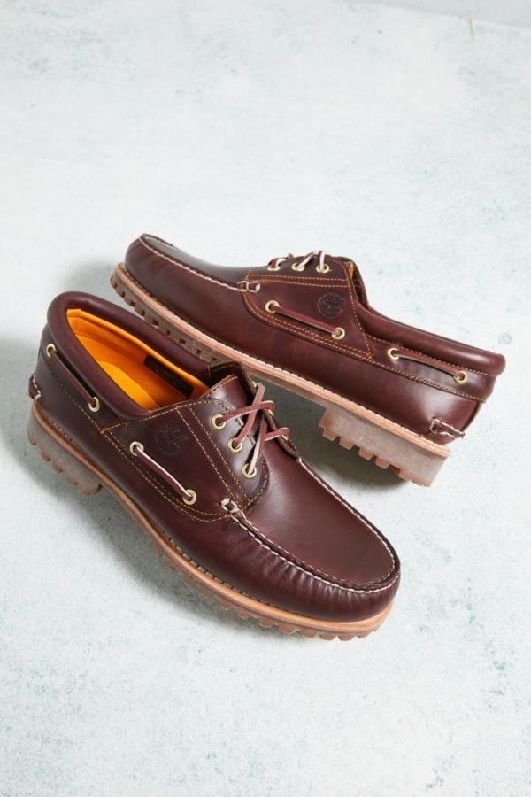 Vista diapositiva: 1: Timberland Burgundy Full Grain Leather 3-Eyelet Lug Boat Shoes