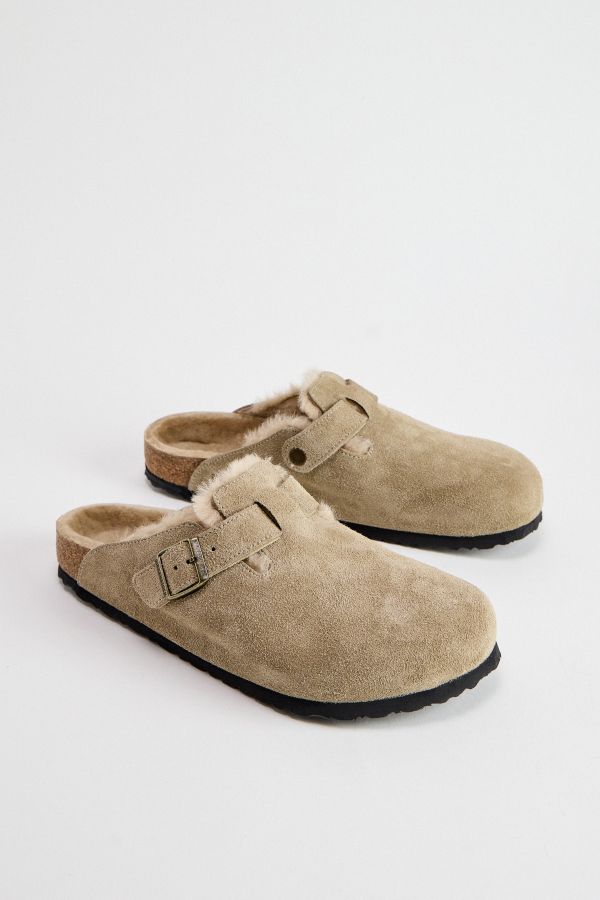 Vista diapositiva: 1: Zoccoli Boston Birkenstock Taupe Foderati in Shearling