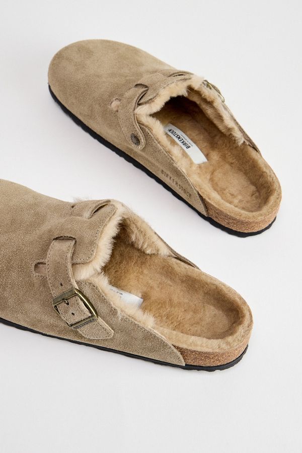 Vista diapositiva: 4: Zoccoli Boston Birkenstock Taupe Foderati in Shearling