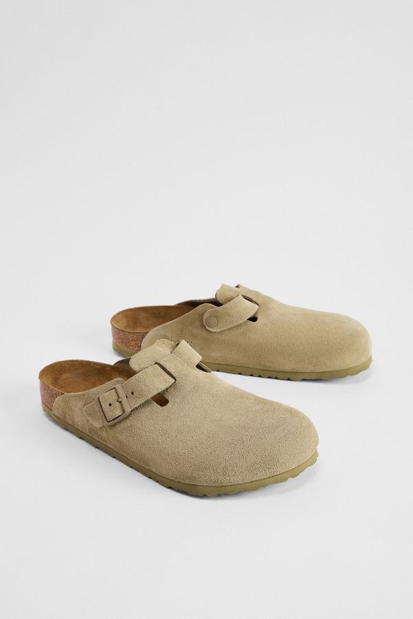 Slide View: 2: Birkenstock Faded Khaki Suede Boston Clogs