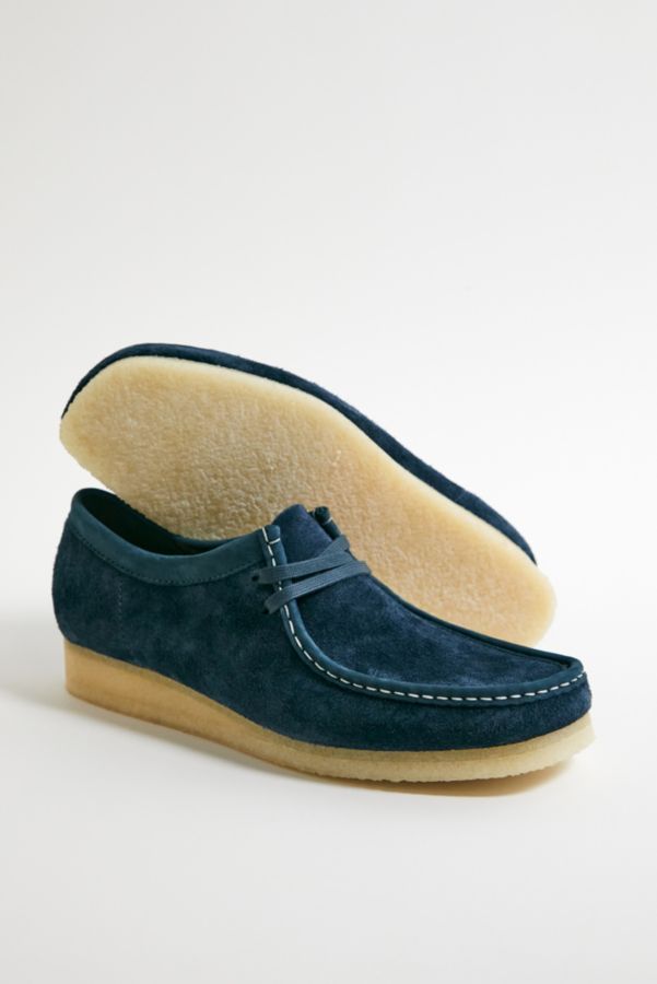 Vista diapositiva: 1: Clarks Originals Wallabee Navy Scarpe in pelle scamosciata verde acqua