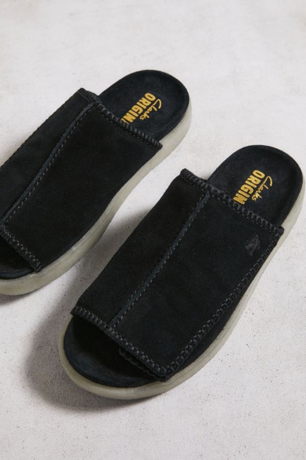 Slide View: 3: Clarks Originals Overleigh Black Suede Slides