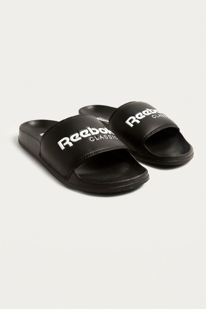 Reebok Classic Black and White Pool Sliders | Urban Outfitters UK