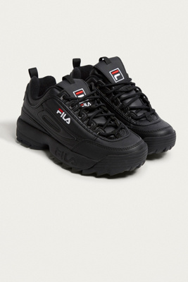 black and white fila trainers