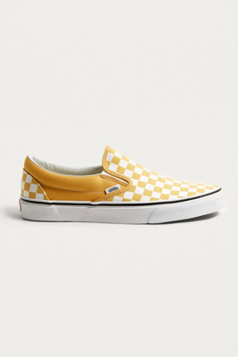 checkerboard vans slip on yellow