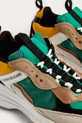 calvin klein marvin logo green and yellow trainers