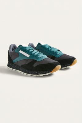 reebok classic leather sm black and teal trainers