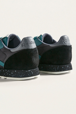 reebok classic leather sm black and teal trainers