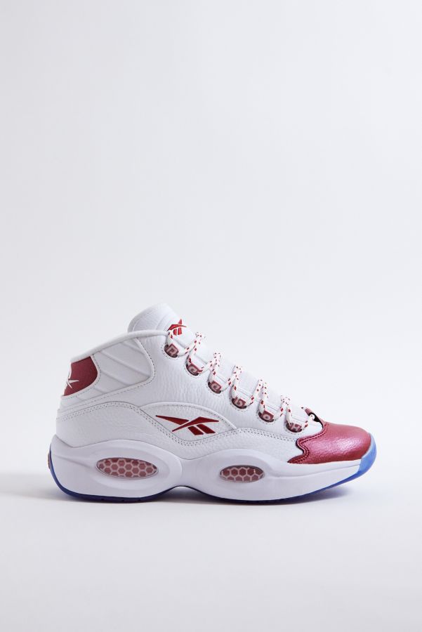 Slide View: 1: Reebok Question White & Red Mid Trainers