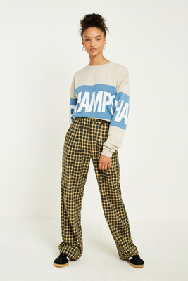 yellow and black checkered trousers