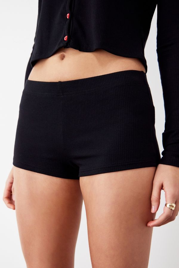 Slide View: 1: Archive At UO Black Ribbed Micro Shorts