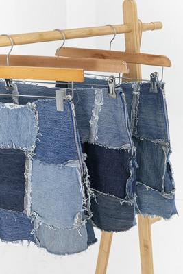 patchwork denim skirt