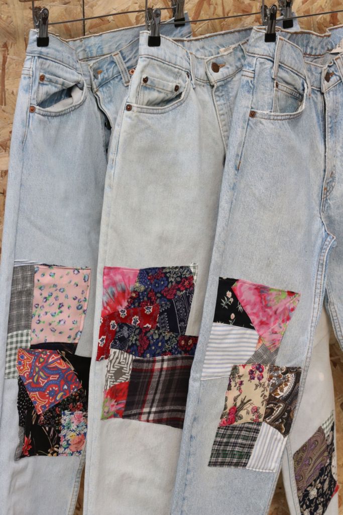 Urban Renewal Remade From Vintage Patched Light Wash Jeans | Urban ...