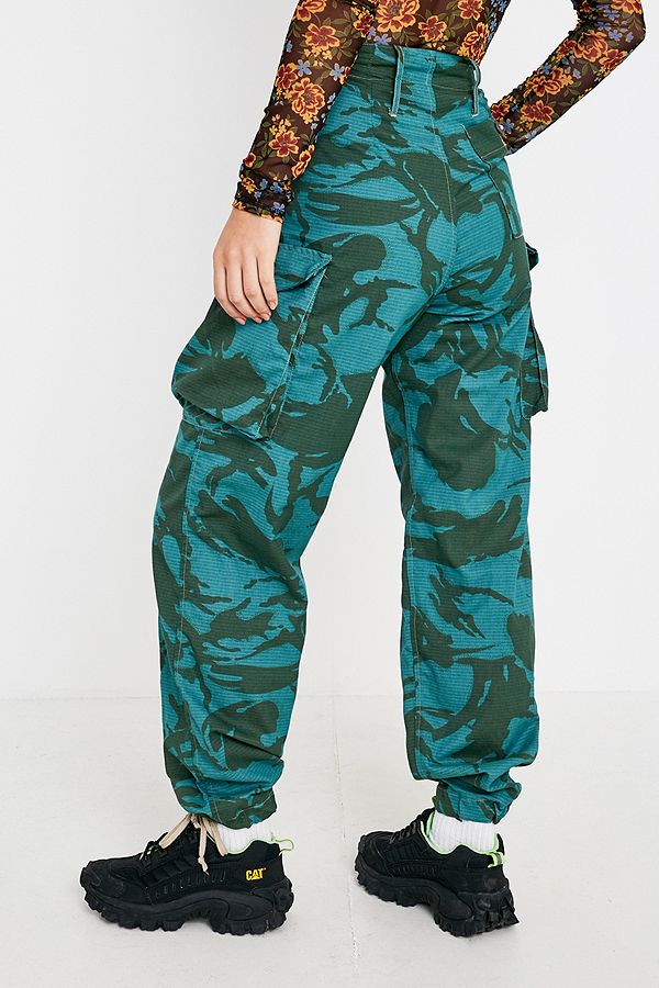 Urban Renewal Remade Overdyed Turquoise Camo Trousers | Urban Outfitters UK
