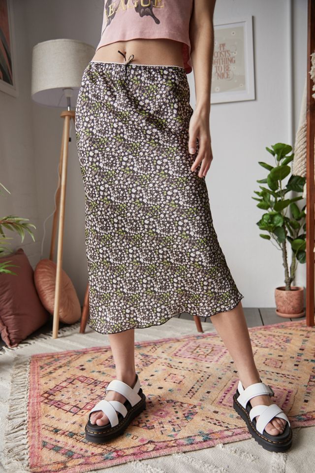 Urban Outfitters Archive Grey Satin Floral Print Awkward Skirt Urban Outfitters UK