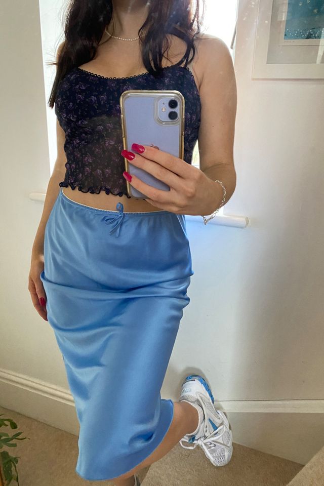 Urban Outfitters Archive Blue Satin Y2K Midi Skirt | Urban Outfitters UK