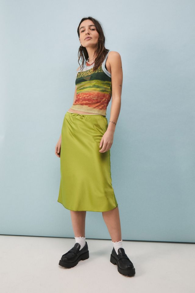 Urban Outfitters Archive Green Satin Y2K Midi Skirt | Urban Outfitters UK
