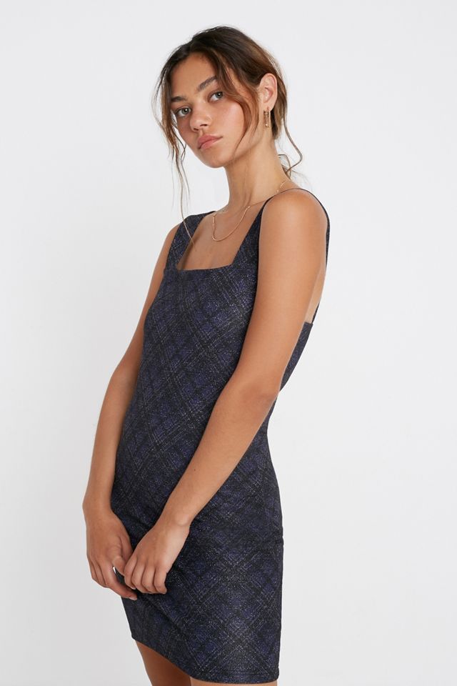 Urban Outfitters Archive Liv Navy Checked Glitter Dress | Urban