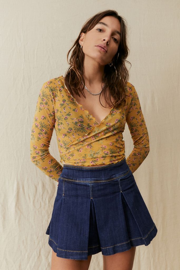 Urban Outfitters Archive Yellow Floral Mesh Top Urban Outfitters UK
