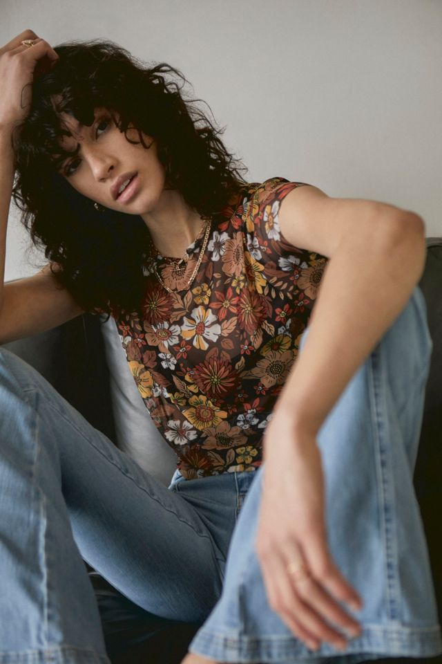 Urban Outfitters Archive 70s Floral Mesh T-Shirt | Urban Outfitters UK