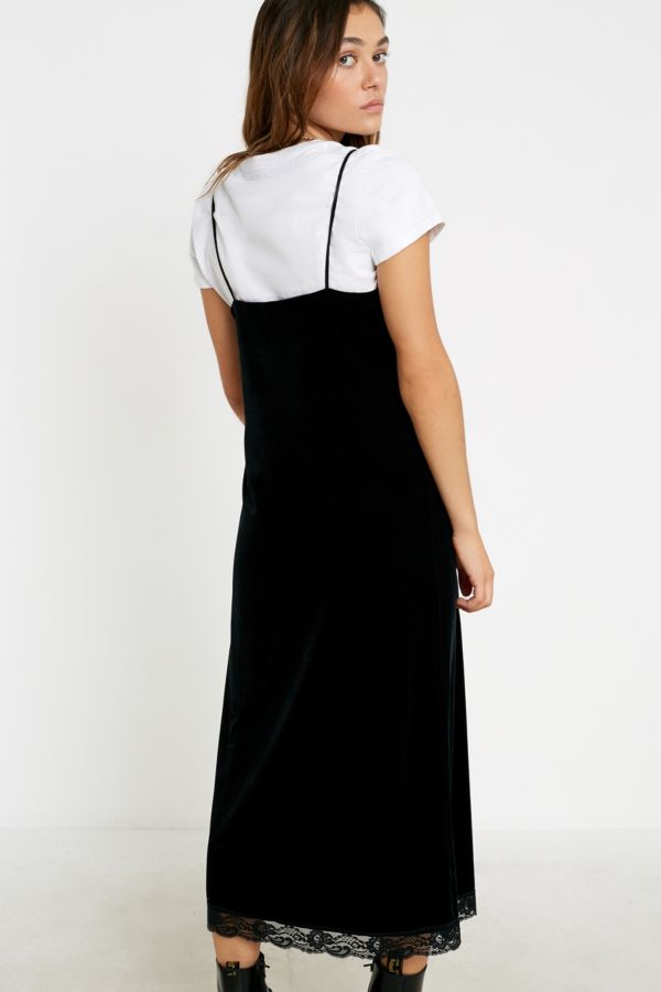 Urban Renewal Inspired By Vintage Black Velvet Lace Midi Slip Dress ...