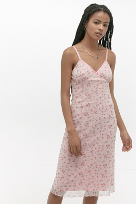 floral mesh midi dress