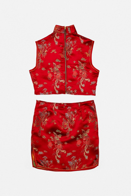 red silk two piece set