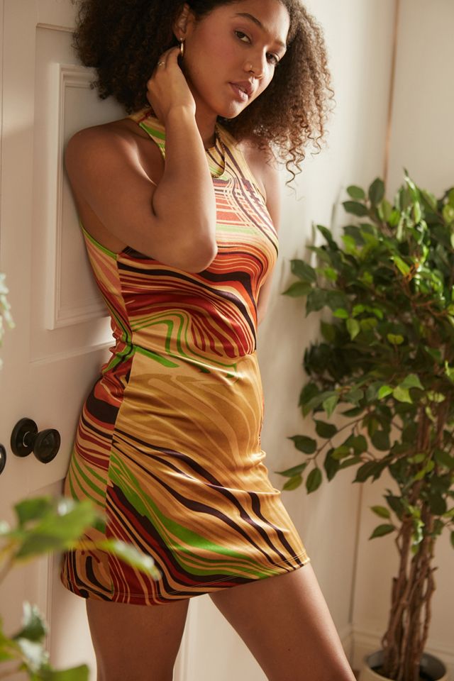 Urban Outfitters Archive Orange Swirl Print Velvet Mini Dress Urban Outfitters UK