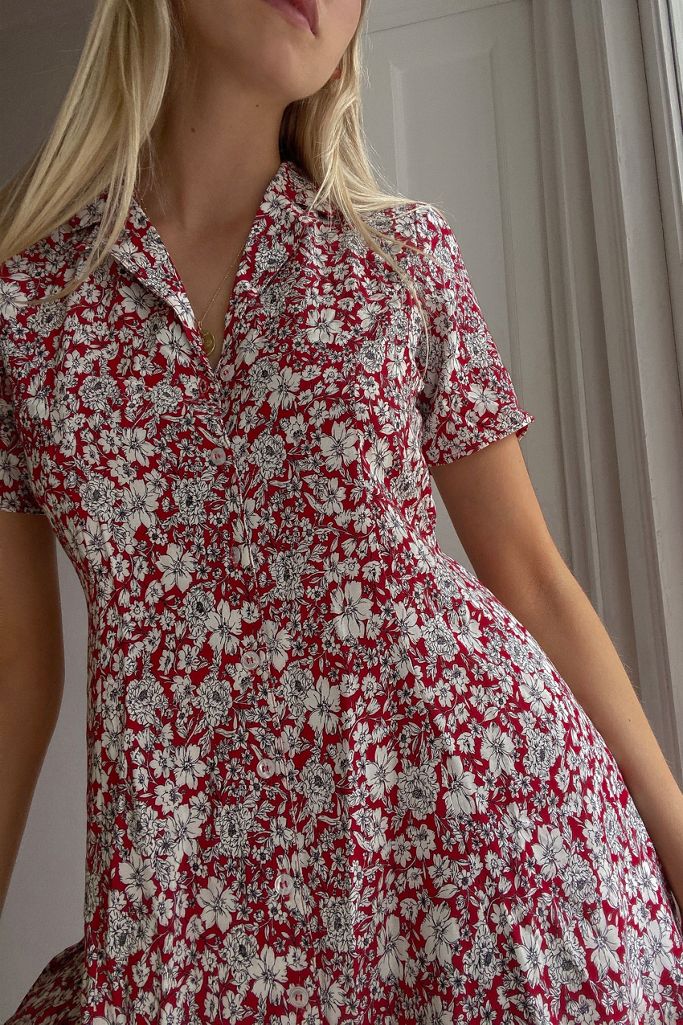 Urban Outfitters Archive Robe liquette à fleurs rouge Urban