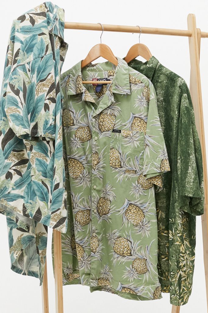 Urban Renewal Vintage Green Hawaiian Print Men's Shirt Urban Outfitters UK