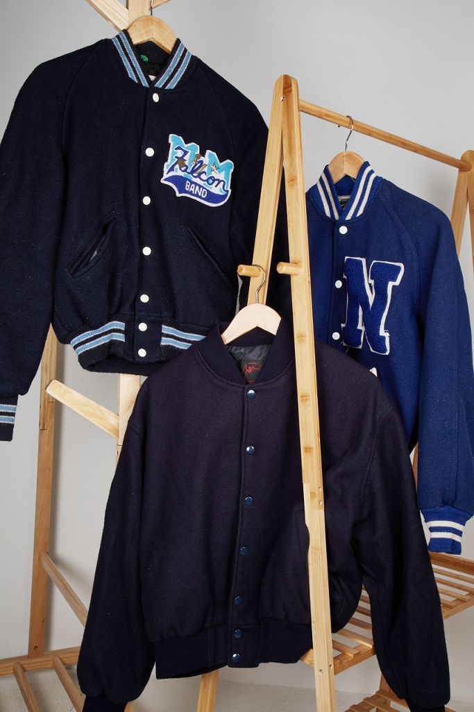 Urban Renewal Vintage Blue Wool Varsity Jacket Urban Outfitters UK