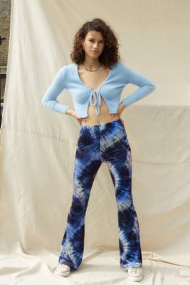 blue flared trousers