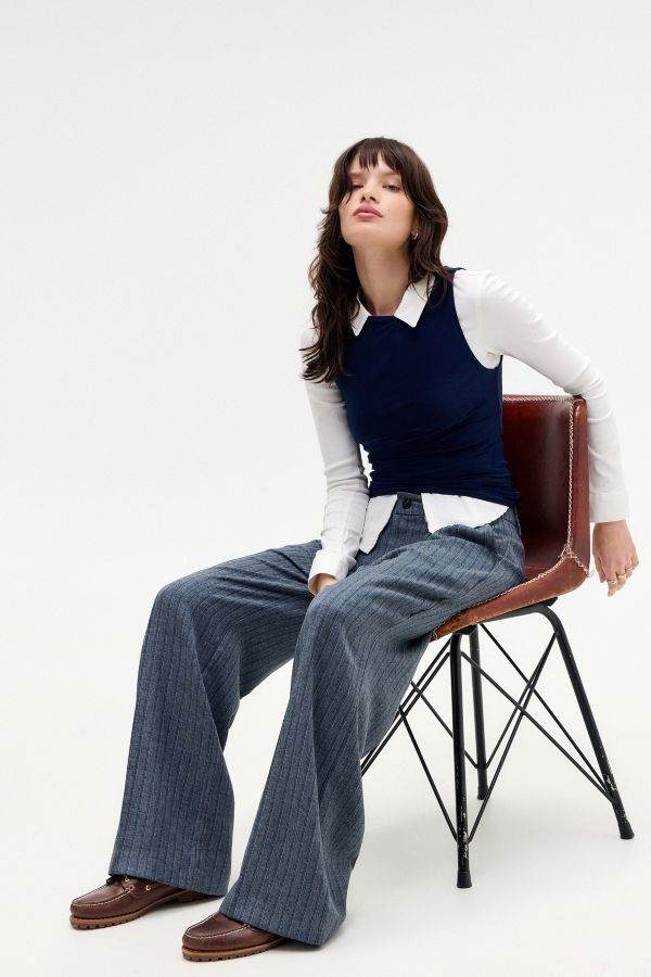 Vista diapositiva: 5: Pantaloni a Righe Grigio & Blu Ash a Vita Bassa Archive at UO